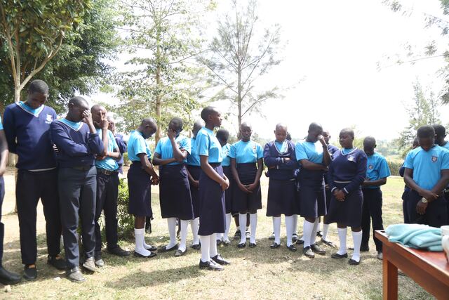 Students standing together during a school gathering